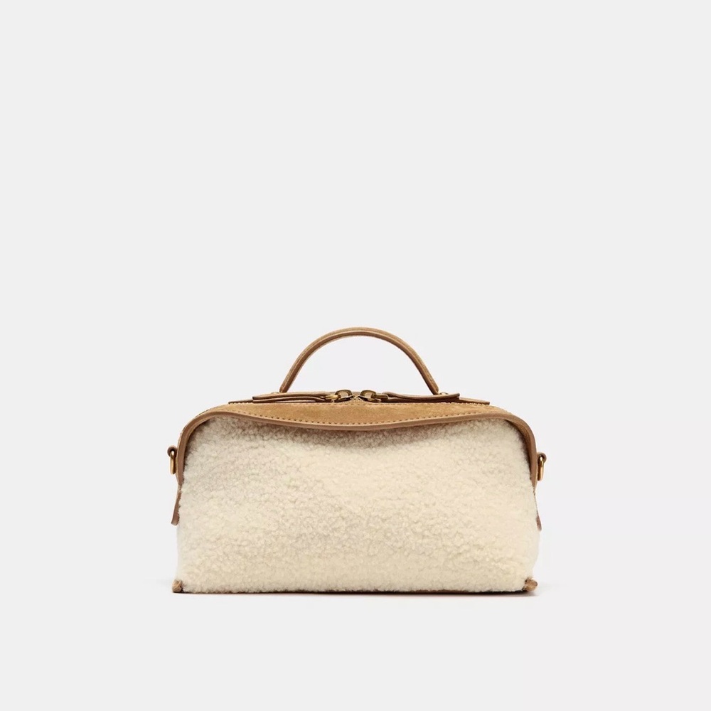 NEW  Zara shearling genuine leather small crossbody bag